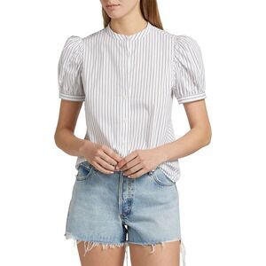 Frame Womens The Gathered Striped Top X-Small Navy Multi - NWT $348
